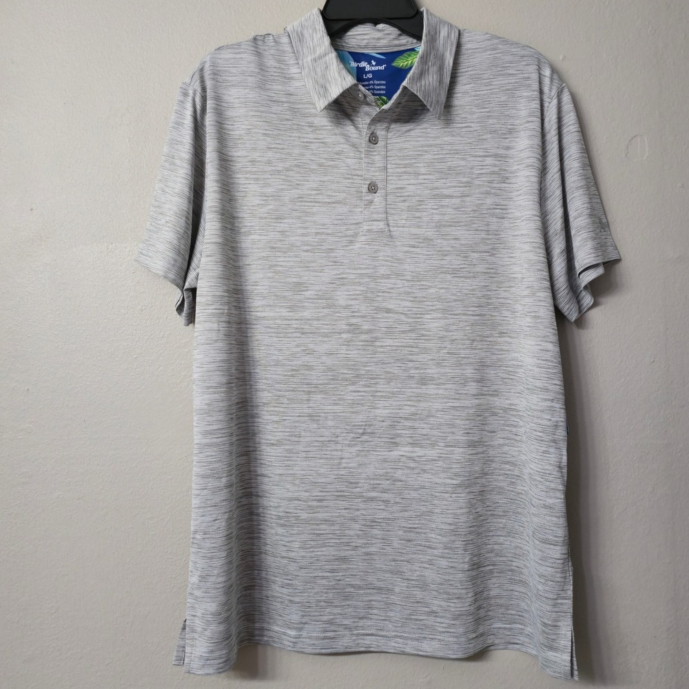 Birdie Bound Mens Golf Polo Shirt Gray Space Dye Performance Stretch Large NWT
